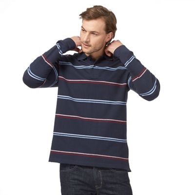 Big and tall navy textured striped long sleeved polo shirt